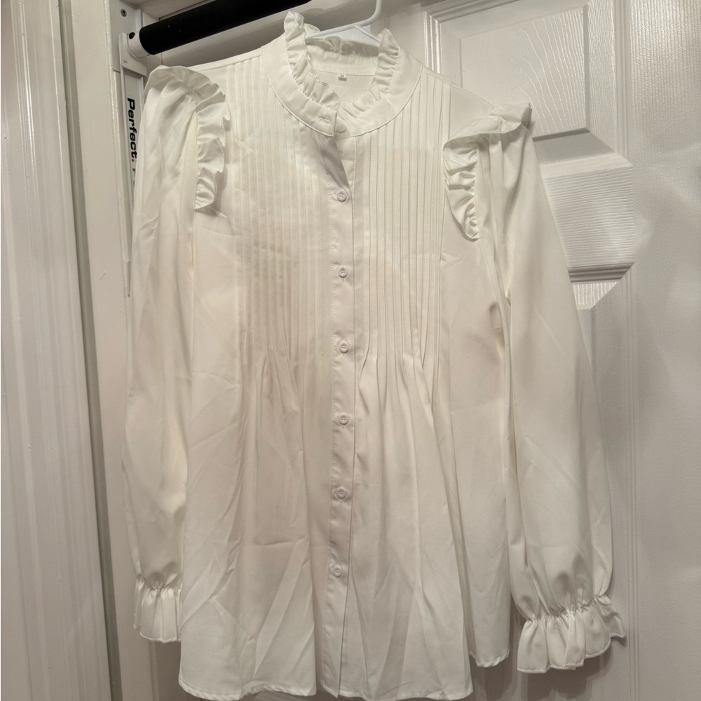 White Ruffled Button-Up Blouse - image 1